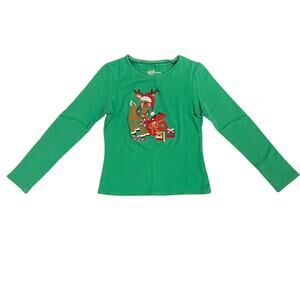 Copper Key Kids Holiday Shirt Reindeer Graphic Applique Girls 12 Green Casual